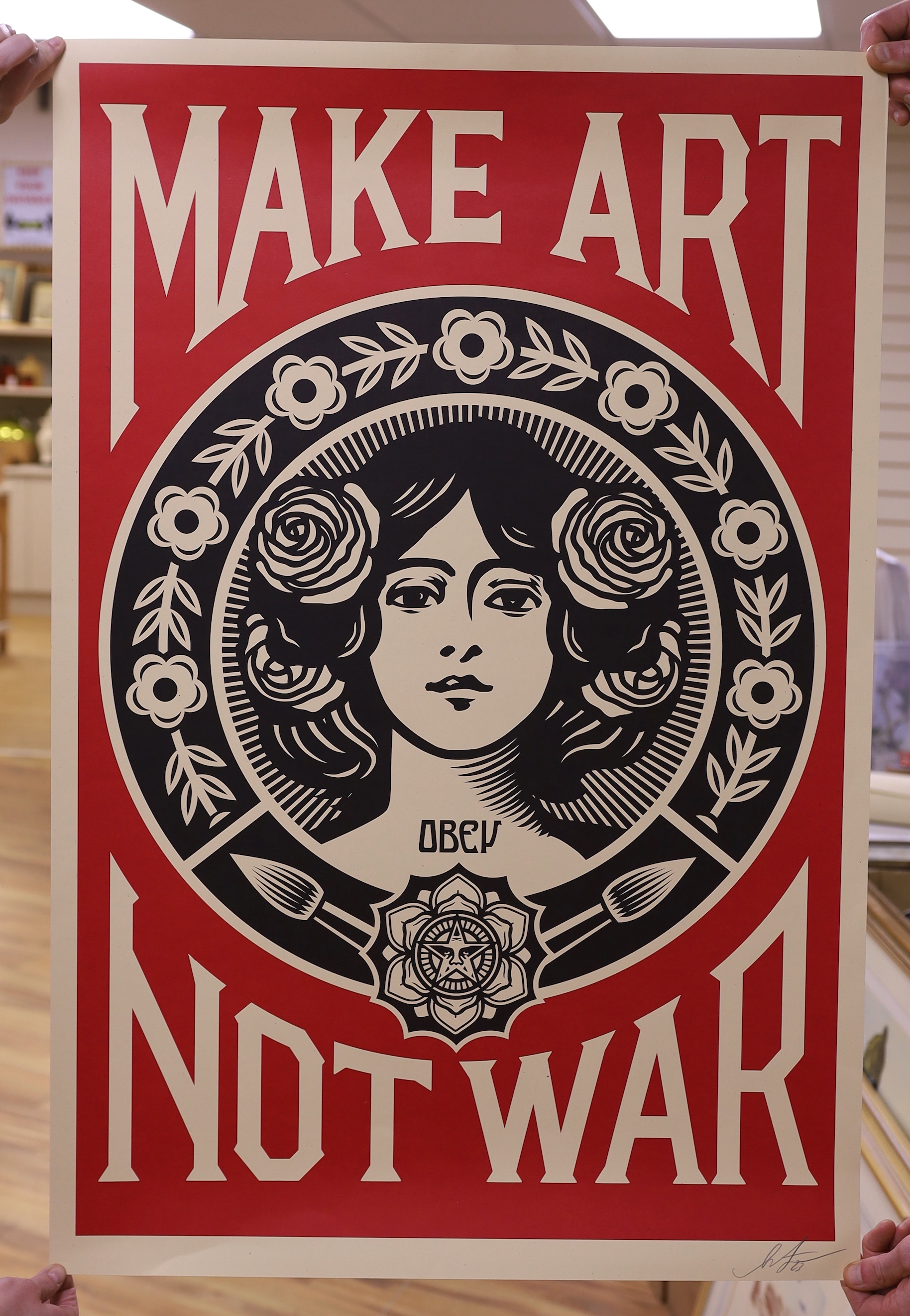 Shepard Fairey (American, b.1970-), lithograph poster, 'Liberte, Egalite, Fraternite', signed in pencil, 91 x 61cm, unframed